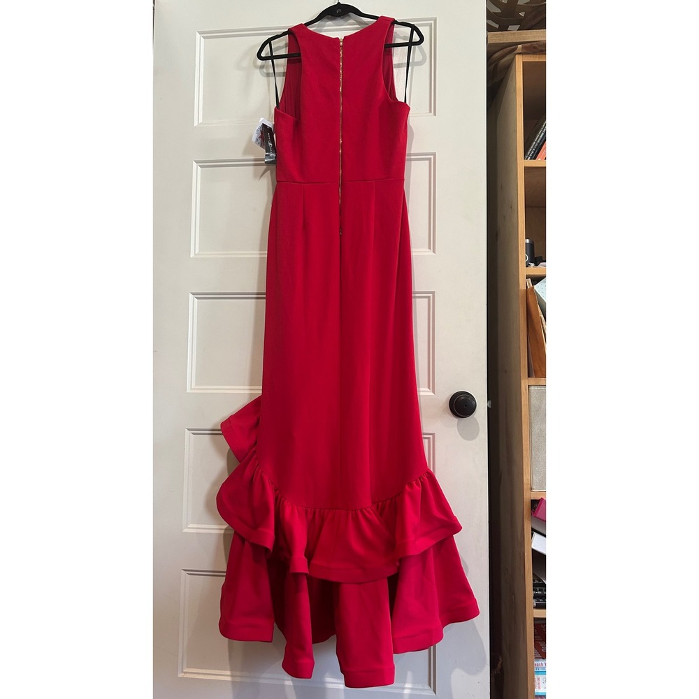 Betsy & Adam Red Ruffle-Hem Prom Gown - Picture 10 of 11
